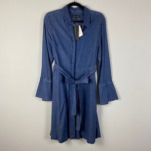 Banana Republic Denim Shirt Dress Womens 6 Blue Long Sleeve Tie Waist Lyocell